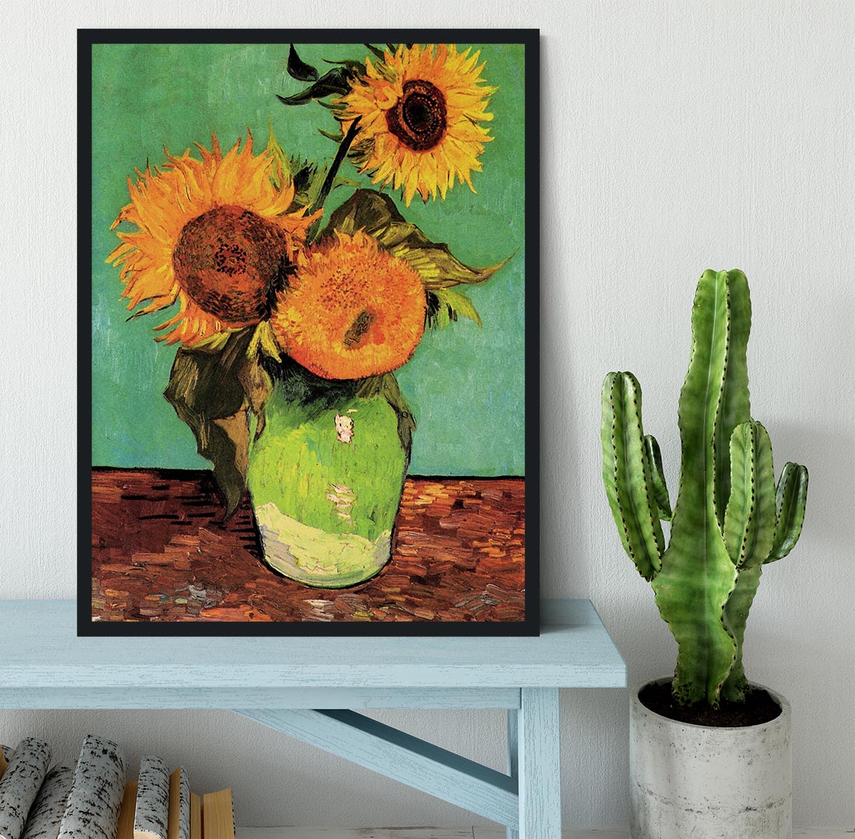 Three Sunflowers in a Vase by Van Gogh Framed Print - Canvas Art Rocks - 2