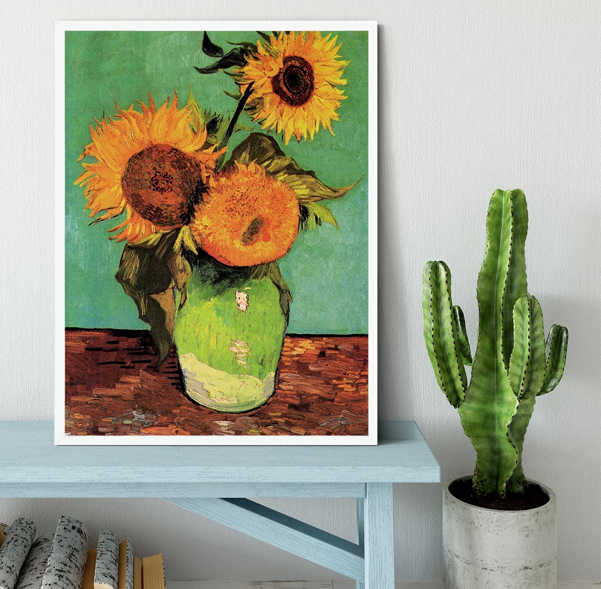 Three Sunflowers in a Vase by Van Gogh Framed Print - Canvas Art Rocks -6