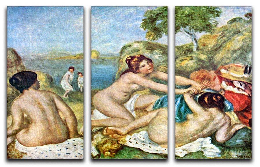Three bathing girls with crab by Renoir 3 Split Panel Canvas Print - Canvas Art Rocks - 1