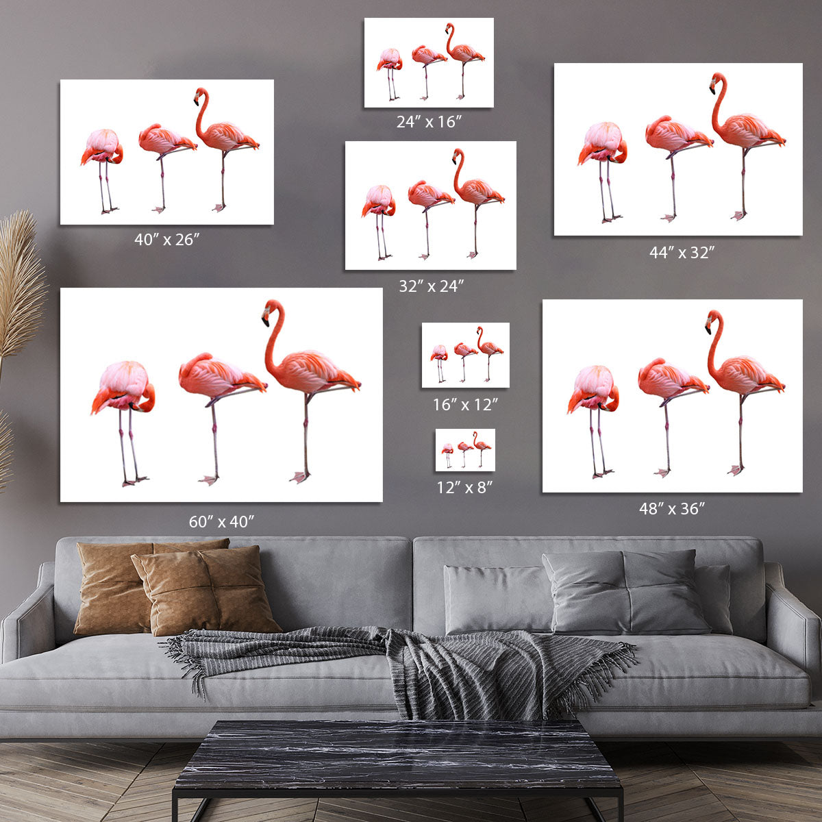 Three flamingo birds isolated on white background Canvas Print or Poster - Canvas Art Rocks - 7