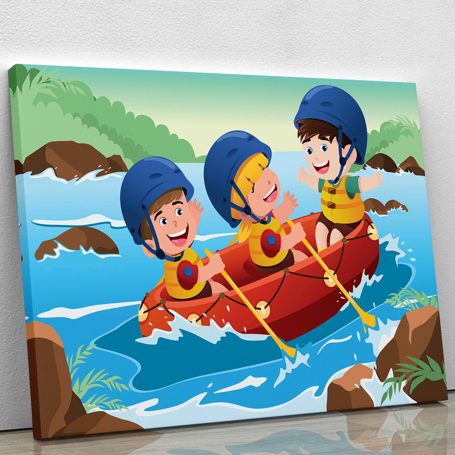 Three happy kids on boat Canvas Print or Poster - Canvas Art Rocks - 1