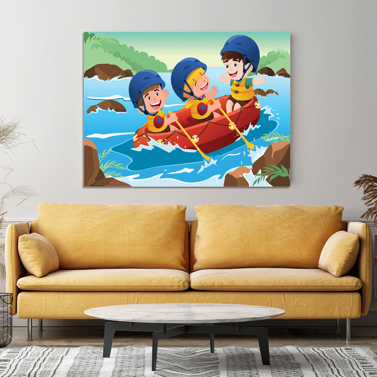 Three happy kids on boat Canvas Print or Poster - Canvas Art Rocks - 4