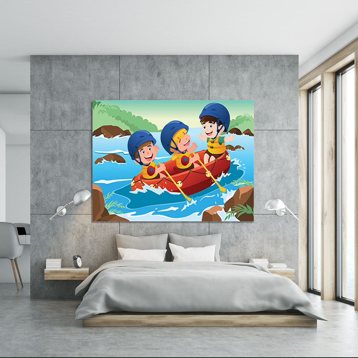 Three happy kids on boat Canvas Print or Poster - Canvas Art Rocks - 5