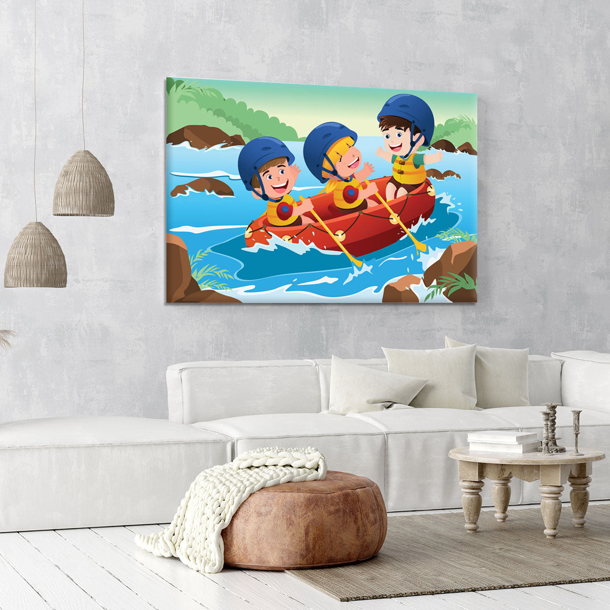 Three happy kids on boat Canvas Print or Poster - Canvas Art Rocks - 6