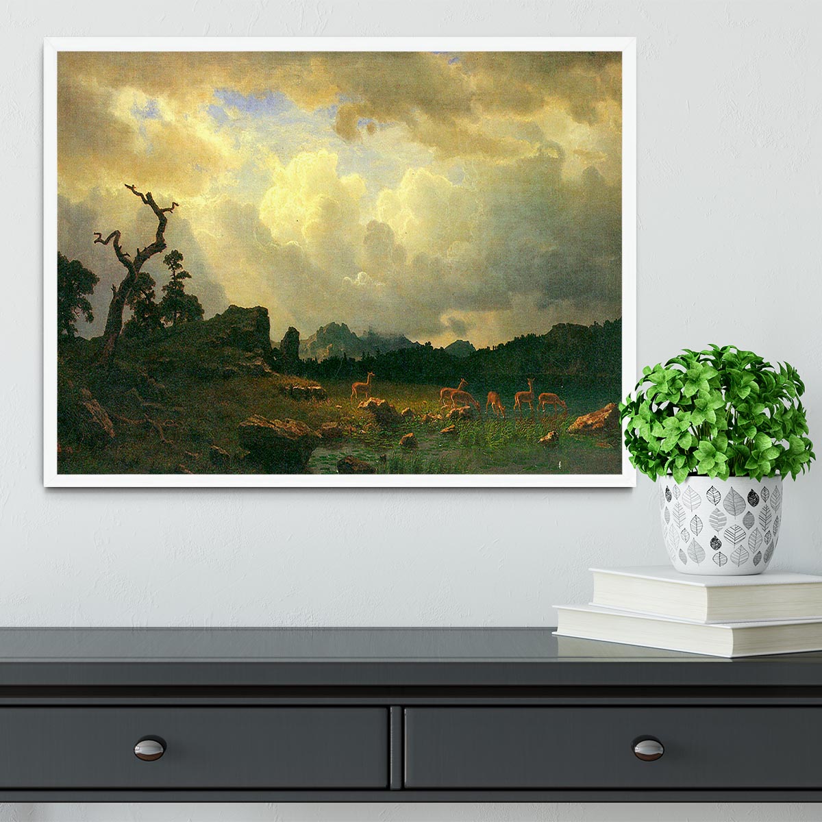 Thunderstorms in the Rocky Mountains by Bierstadt Framed Print - Canvas Art Rocks -6