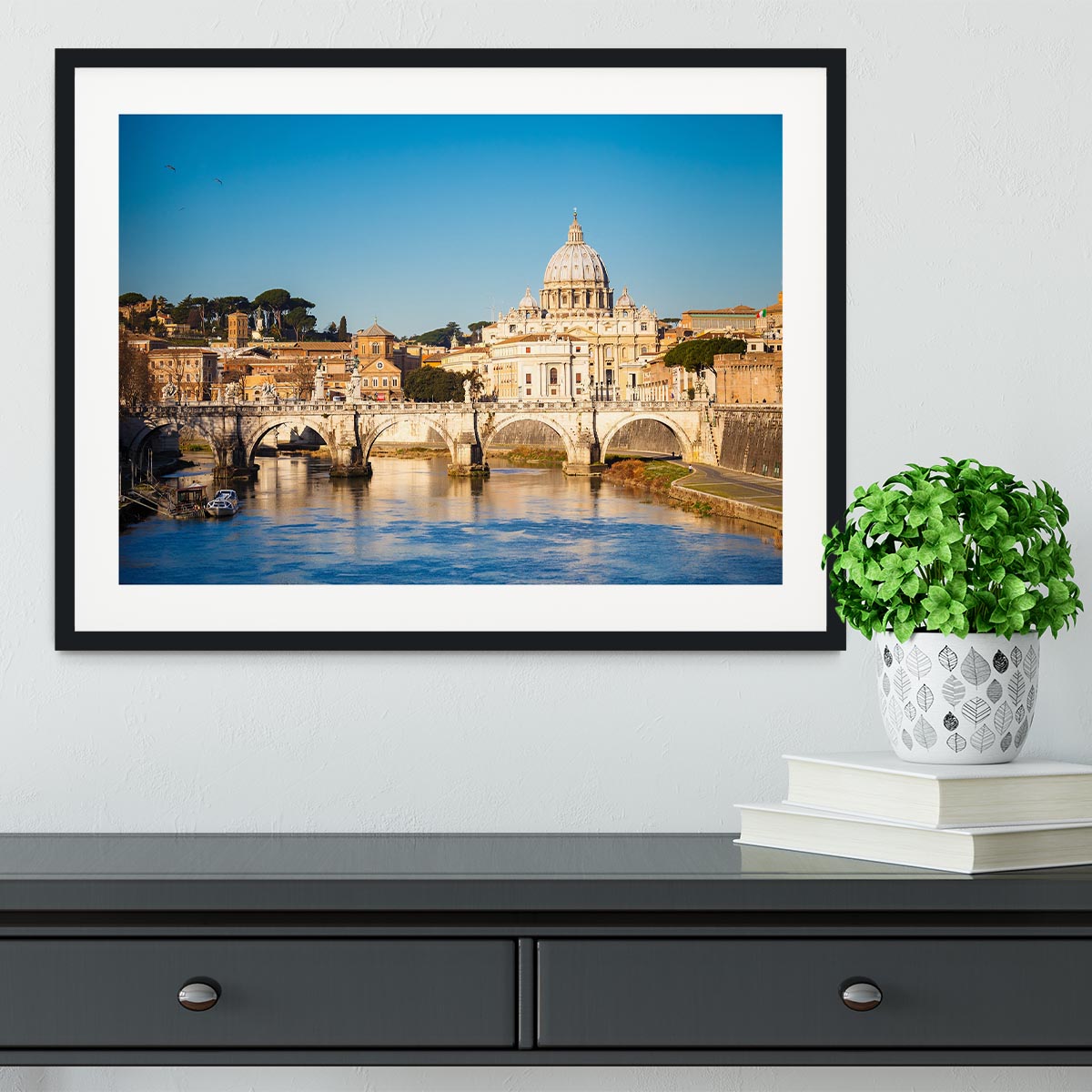 Tiber and St Peter s cathedral Framed Print - Canvas Art Rocks - 1