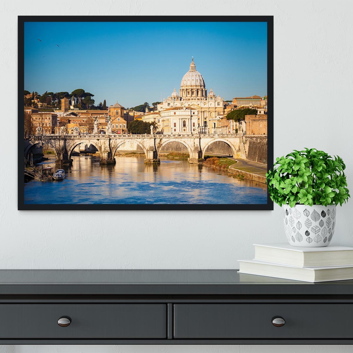 Tiber and St Peter s cathedral Framed Print - Canvas Art Rocks - 2