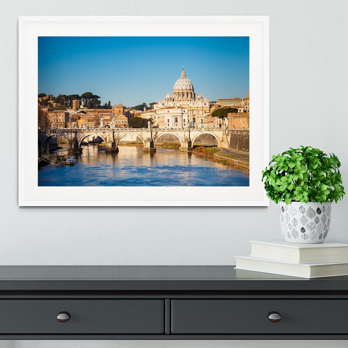Tiber and St Peter s cathedral Framed Print - Canvas Art Rocks - 5