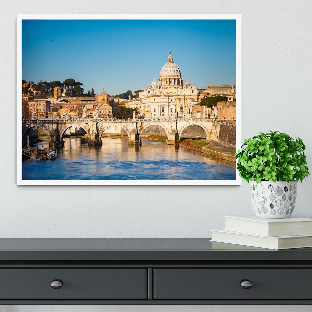 Tiber and St Peter s cathedral Framed Print - Canvas Art Rocks -6