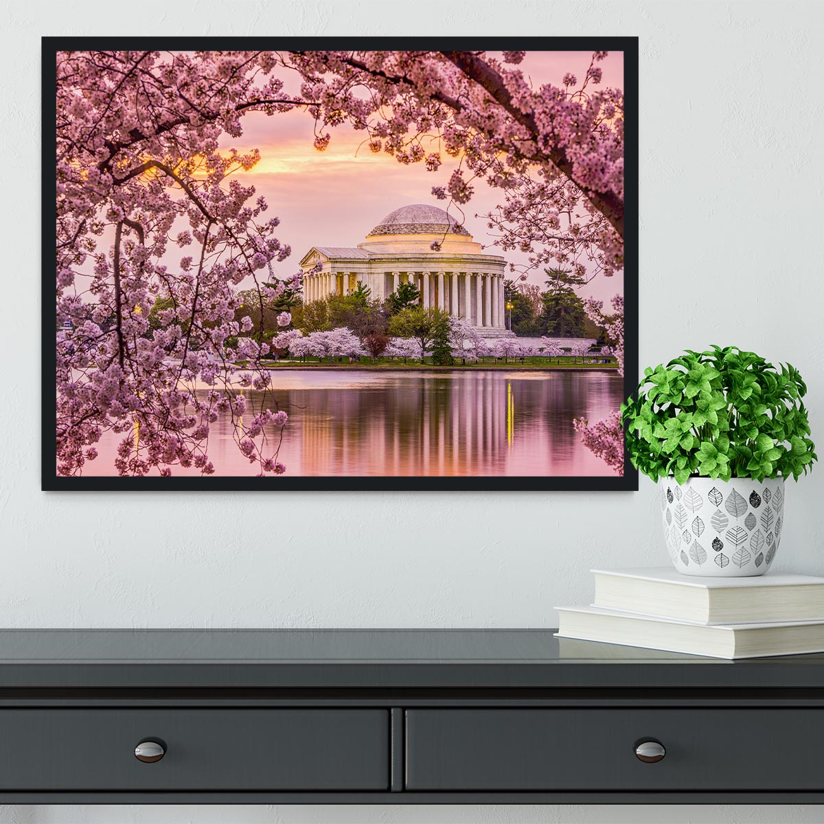 Tidal Basin and Jefferson Memorial cherry blossom season Framed Print - Canvas Art Rocks - 2