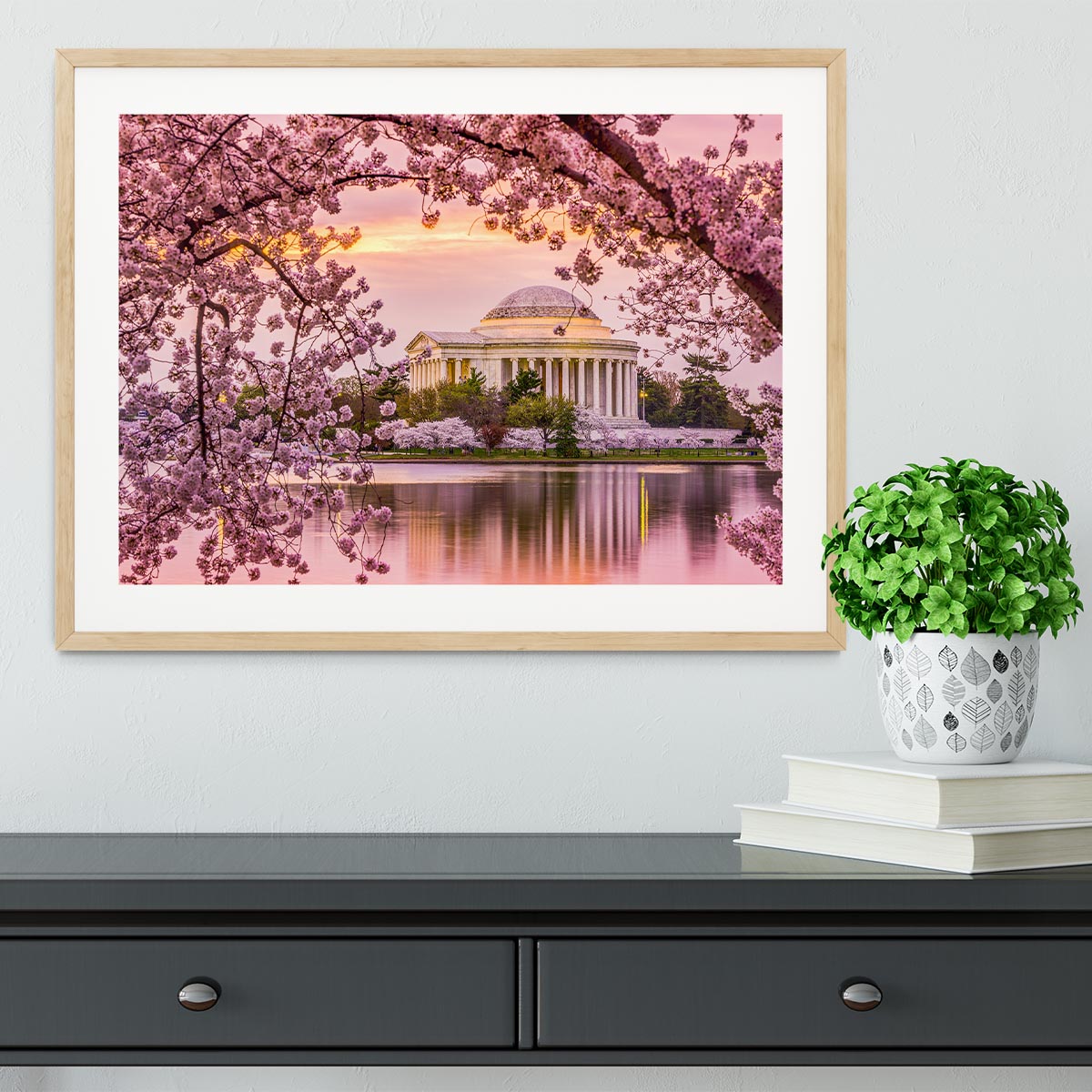 Tidal Basin and Jefferson Memorial cherry blossom season Framed Print - Canvas Art Rocks - 3