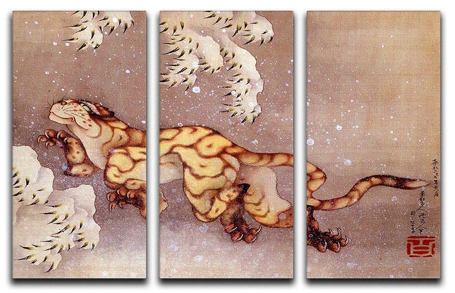 Tiger in the snow by Hokusai 3 Split Panel Canvas Print - Canvas Art Rocks - 1