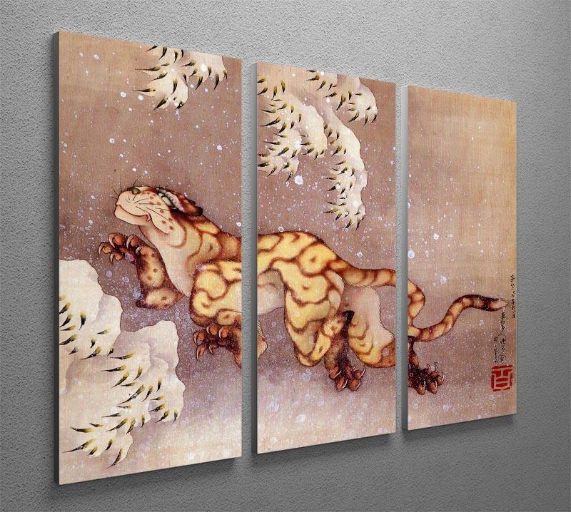 Tiger in the snow by Hokusai 3 Split Panel Canvas Print - Canvas Art Rocks - 2
