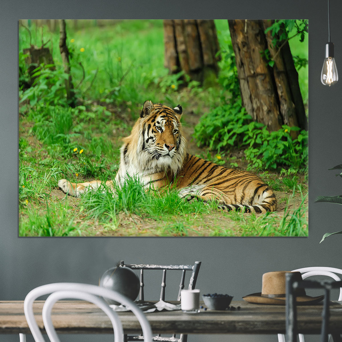 Tiger on the green grass Canvas Print or Poster - Canvas Art Rocks - 3