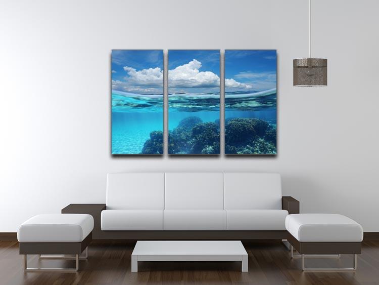 Top half with blue sky and cloud 3 Split Panel Canvas Print - Canvas Art Rocks - 3