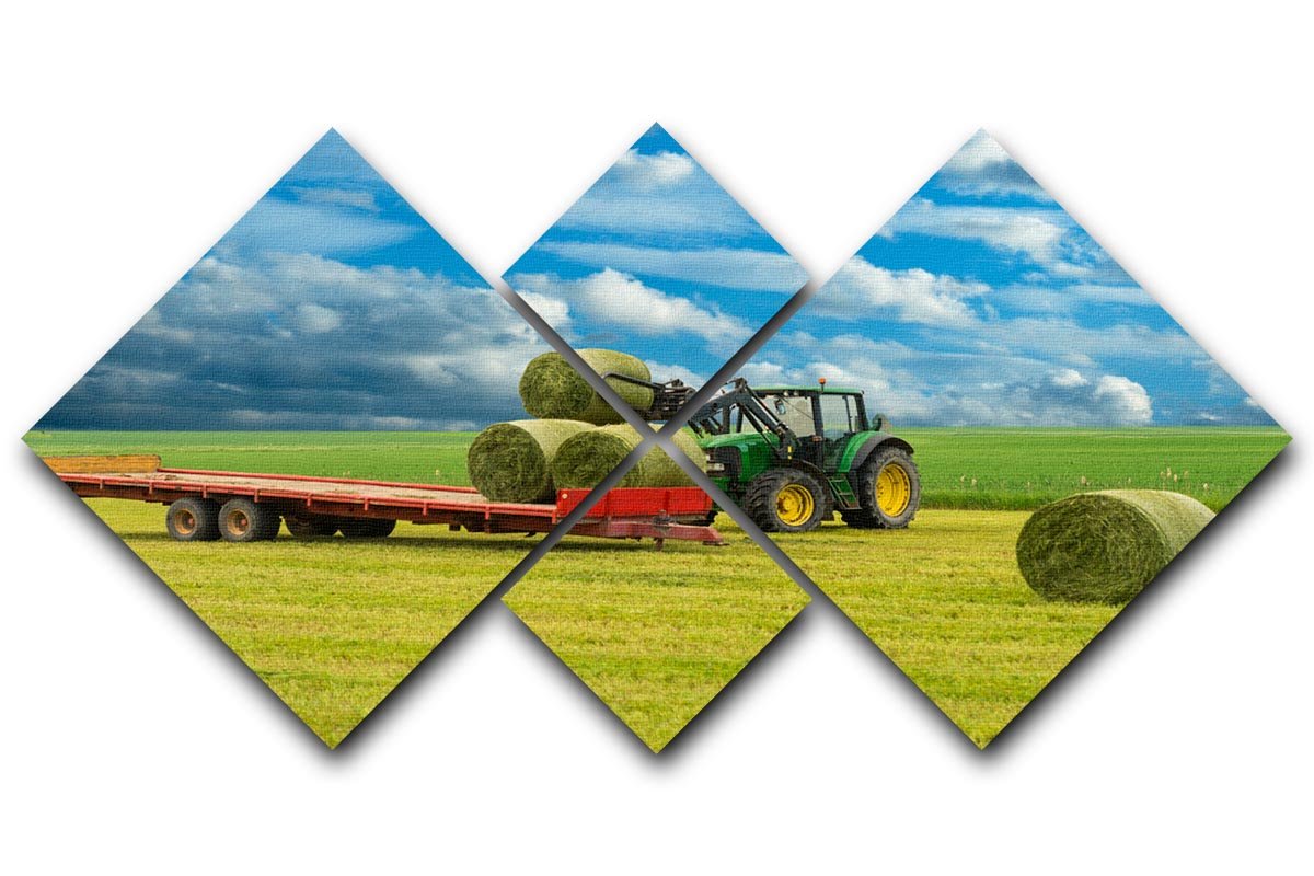 Tractor and trailer with hay bales 4 Square Multi Panel Canvas  - Canvas Art Rocks - 1