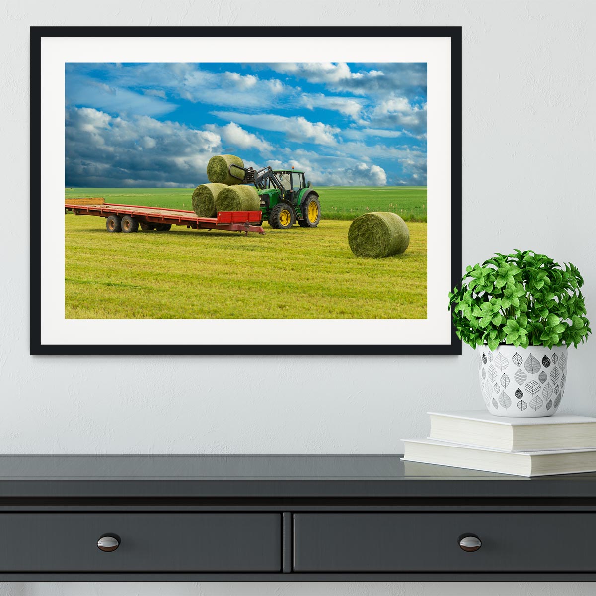 Tractor and trailer with hay bales Framed Print - Canvas Art Rocks - 1