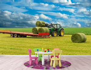 Tractor and trailer with hay bales Wall Mural Wallpaper - Canvas Art Rocks - 3