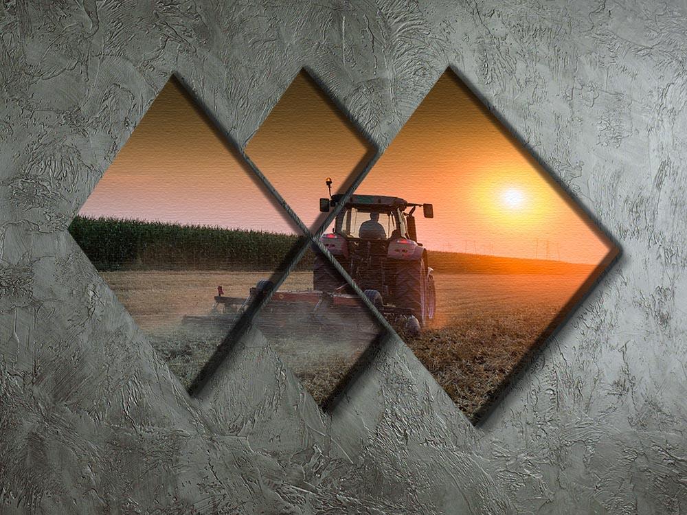 Tractor plowing field at dusk 4 Square Multi Panel Canvas  - Canvas Art Rocks - 2