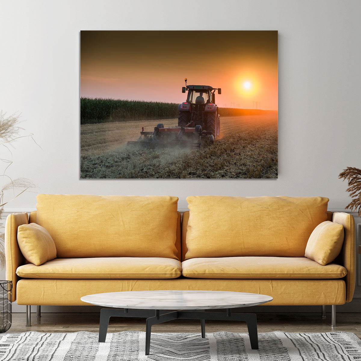 Tractor plowing field at dusk Canvas Print or Poster - Canvas Art Rocks - 4