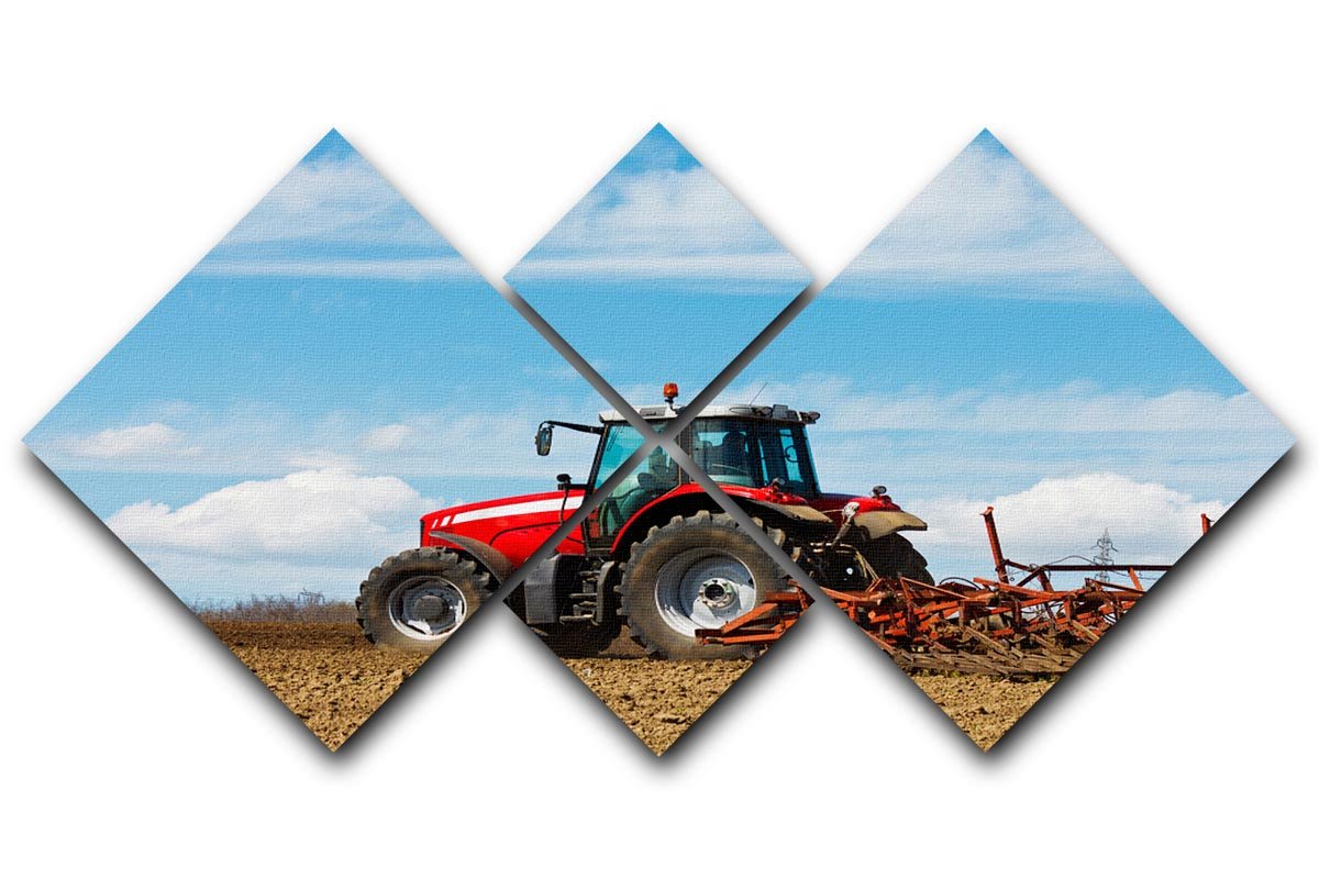 Tractor plowing the field 4 Square Multi Panel Canvas  - Canvas Art Rocks - 1