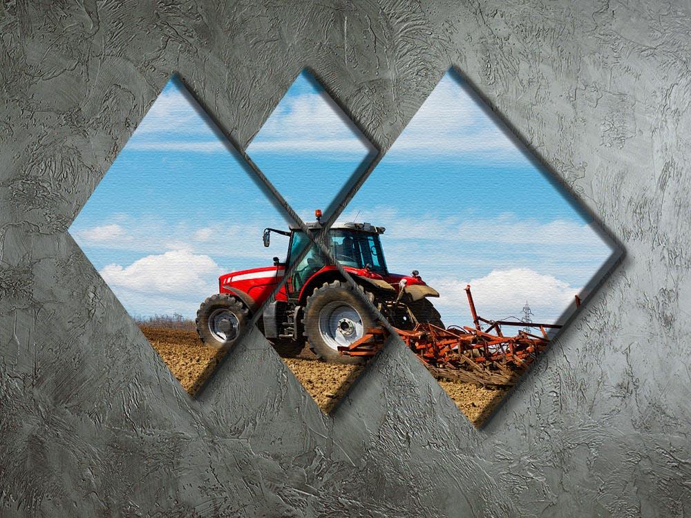 Tractor plowing the field 4 Square Multi Panel Canvas  - Canvas Art Rocks - 2