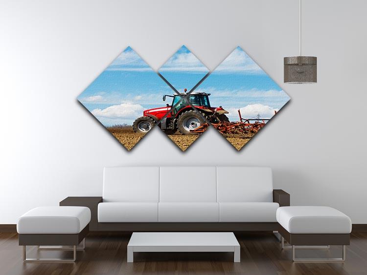 Tractor plowing the field 4 Square Multi Panel Canvas  - Canvas Art Rocks - 3