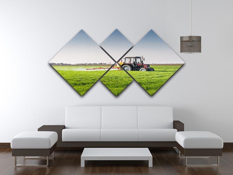 Tractor spraying wheat field 4 Square Multi Panel Canvas  - Canvas Art Rocks - 3