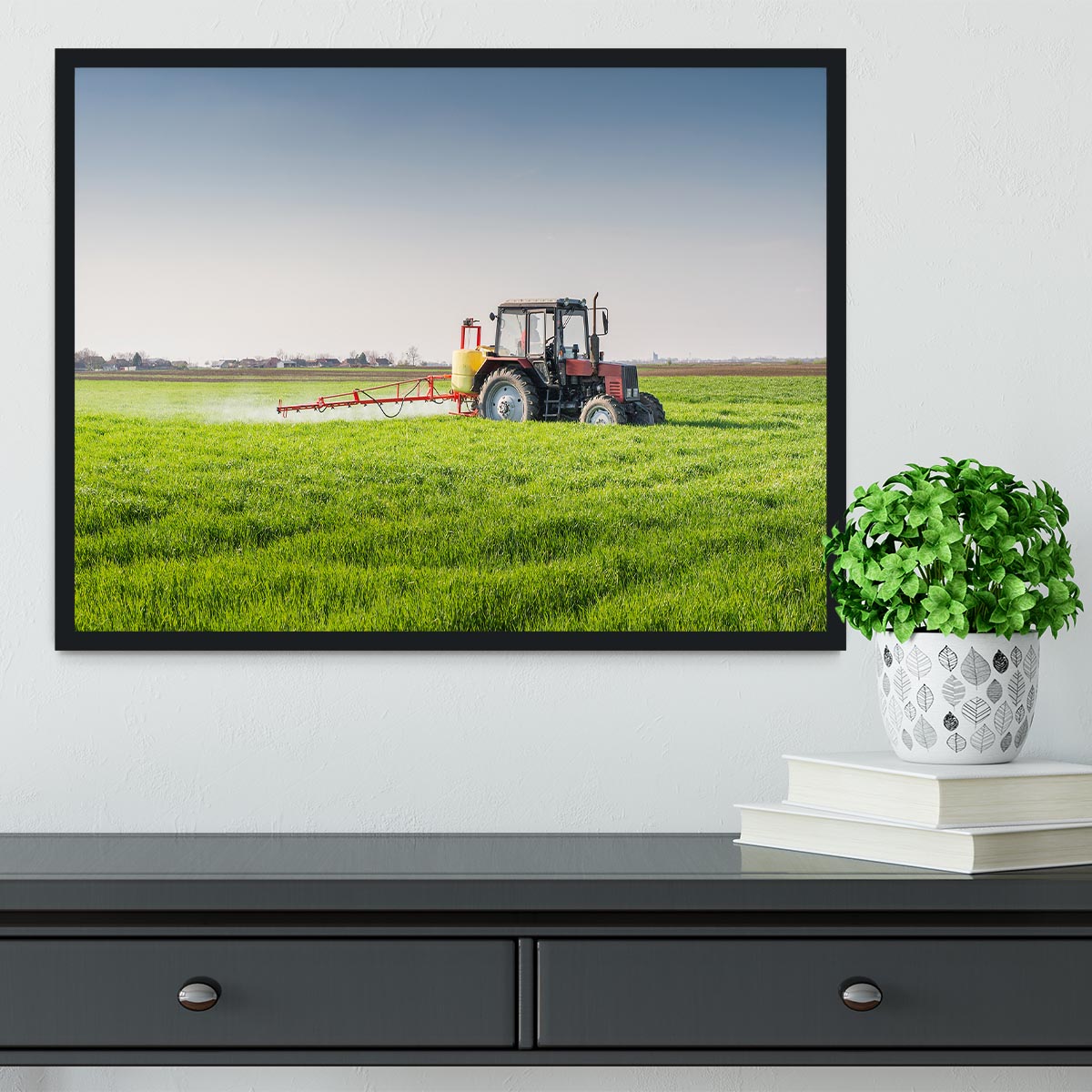 Tractor spraying wheat field Framed Print - Canvas Art Rocks - 2
