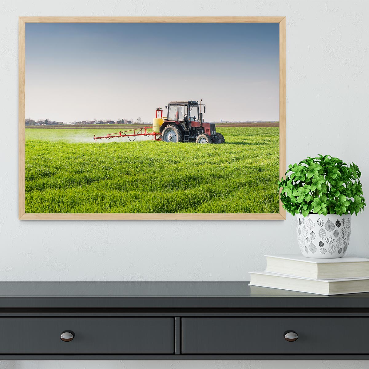 Tractor spraying wheat field Framed Print - Canvas Art Rocks - 4