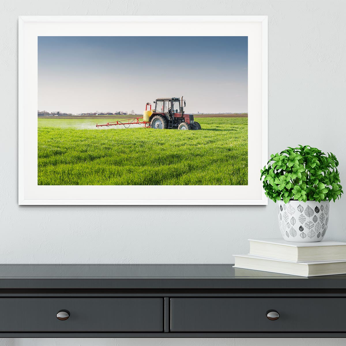 Tractor spraying wheat field Framed Print - Canvas Art Rocks - 5