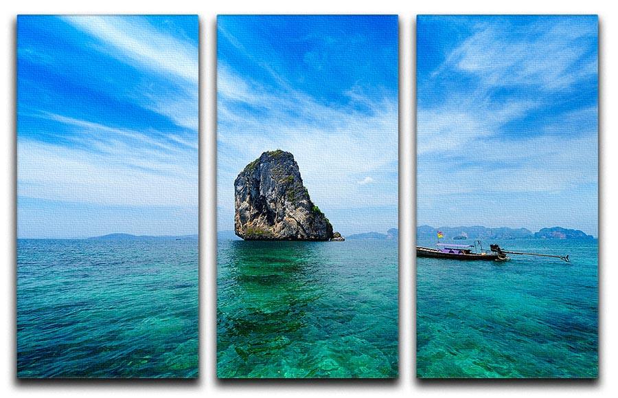 Traditional Thai boat in the blue sea 3 Split Panel Canvas Print - Canvas Art Rocks - 1