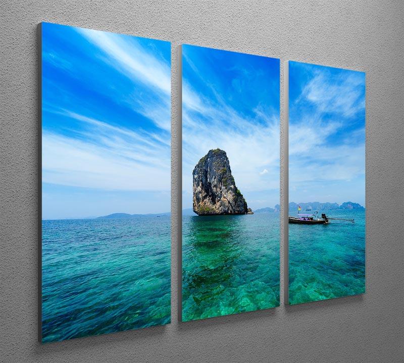 Traditional Thai boat in the blue sea 3 Split Panel Canvas Print - Canvas Art Rocks - 2