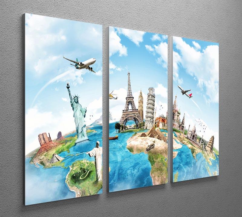 Travel the world 3 Split Panel Canvas Print - Canvas Art Rocks - 2