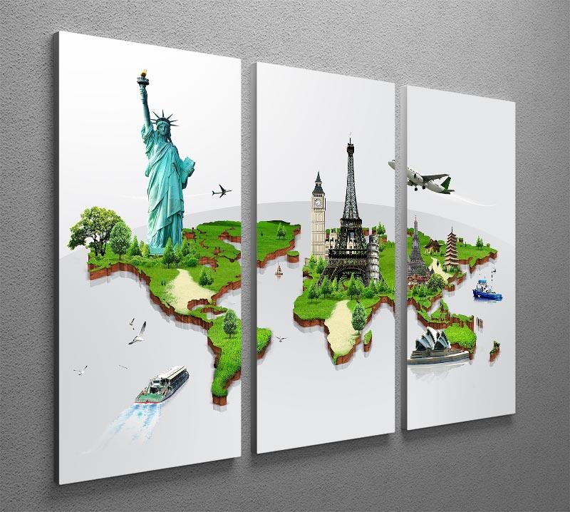 Travel the world concept 3 Split Panel Canvas Print - Canvas Art Rocks - 2