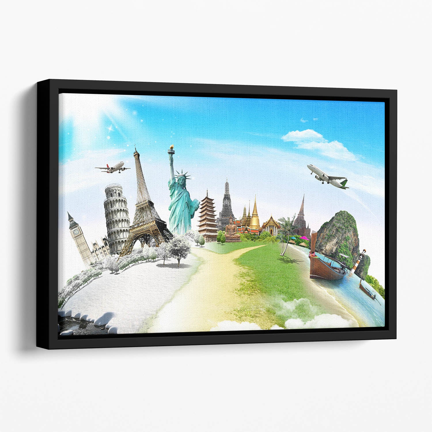 Travel the world monument Floating Framed Canvas