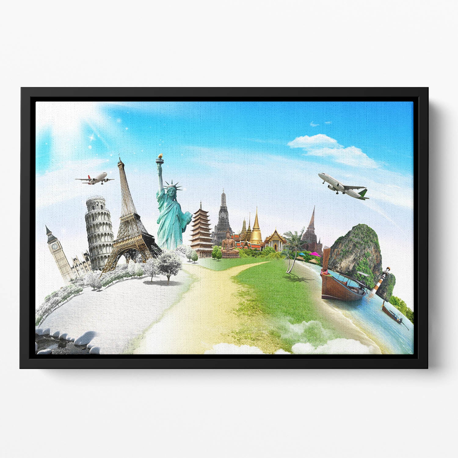 Travel the world monument Floating Framed Canvas