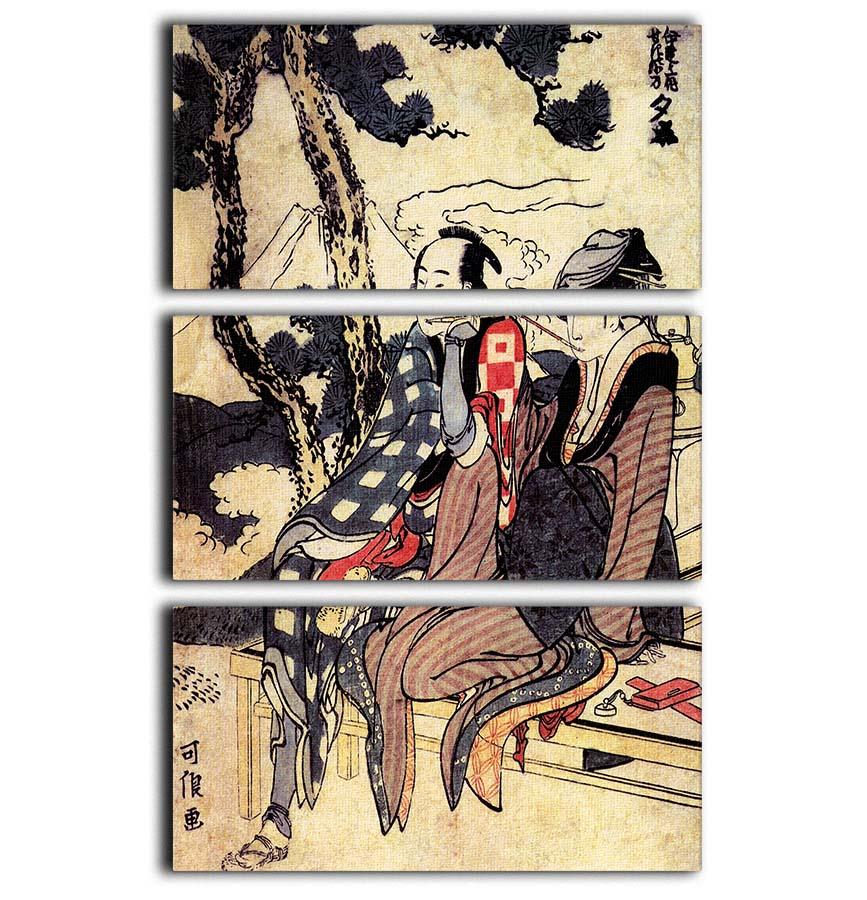 Traveling couple by Hokusai 3 Split Panel Canvas Print - Canvas Art Rocks - 1