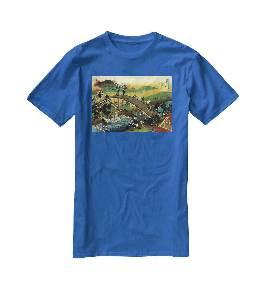 Travellers on the bridge near the waterfall of Ono by Hokusai T-Shirt - Canvas Art Rocks - 2
