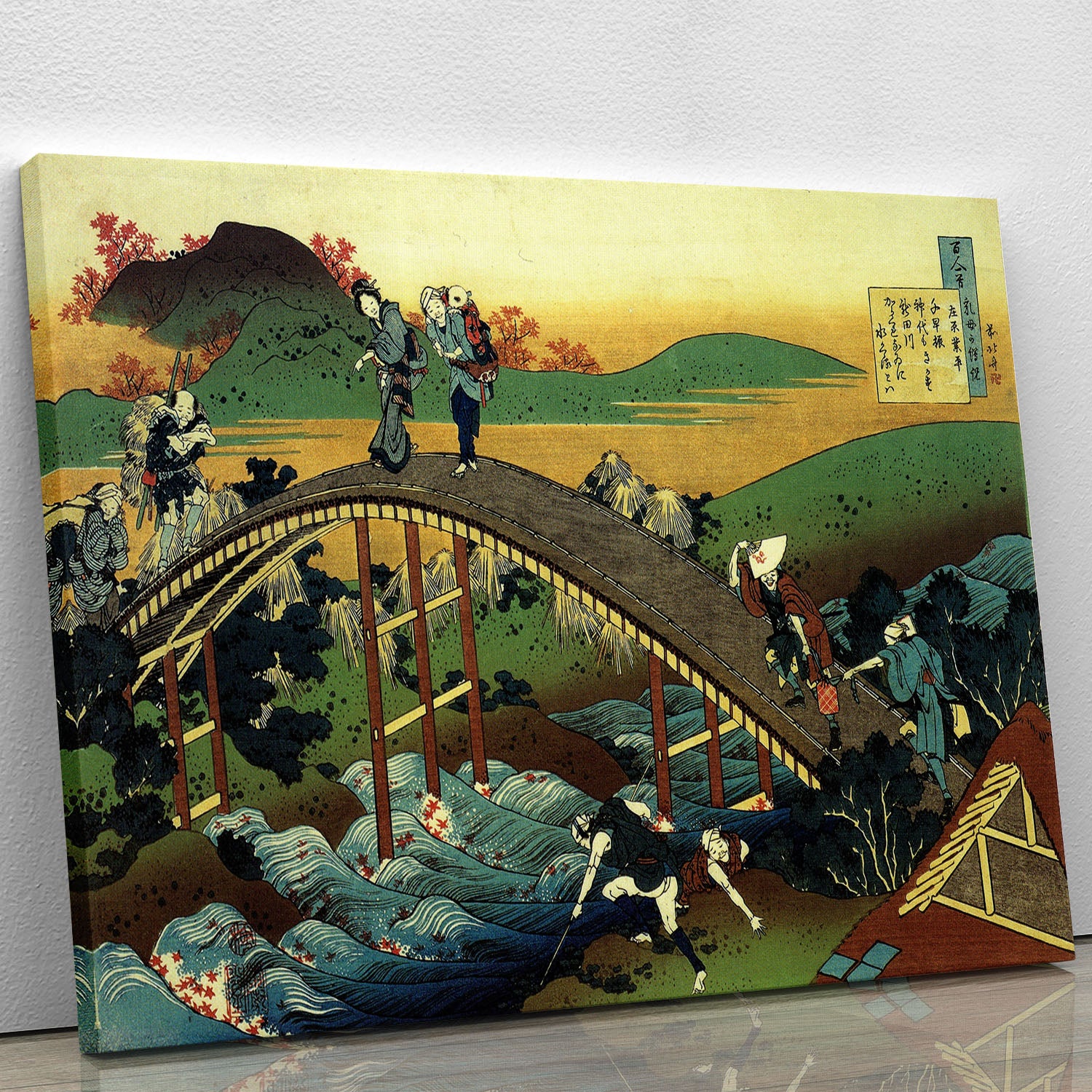 Travellers on the bridge near the waterfall of Ono by Hokusai Canvas Print or Poster - Canvas Art Rocks - 1