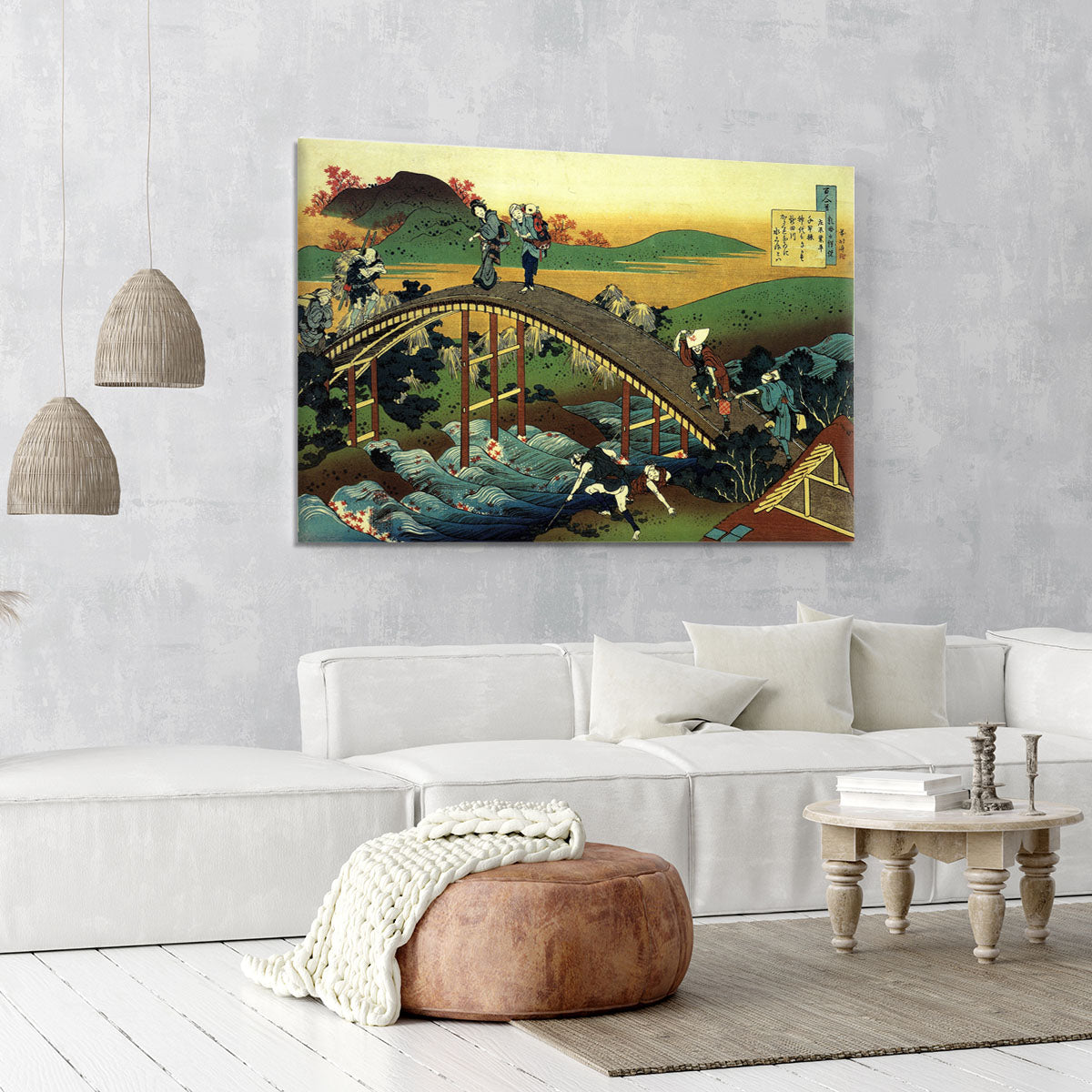 Travellers on the bridge near the waterfall of Ono by Hokusai Canvas Print or Poster - Canvas Art Rocks - 6