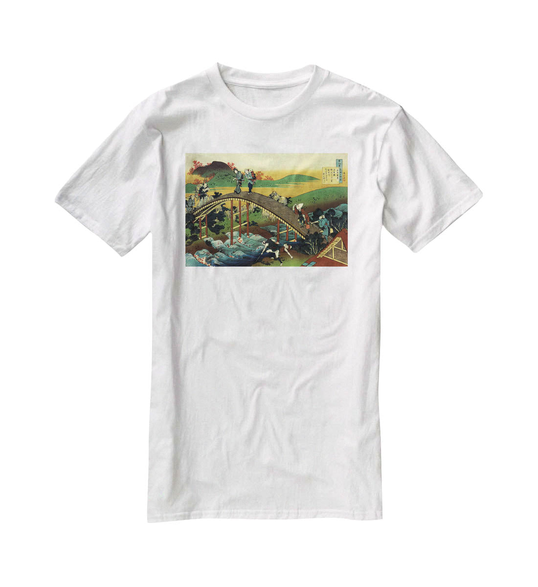 Travellers on the bridge near the waterfall of Ono by Hokusai T-Shirt - Canvas Art Rocks - 5
