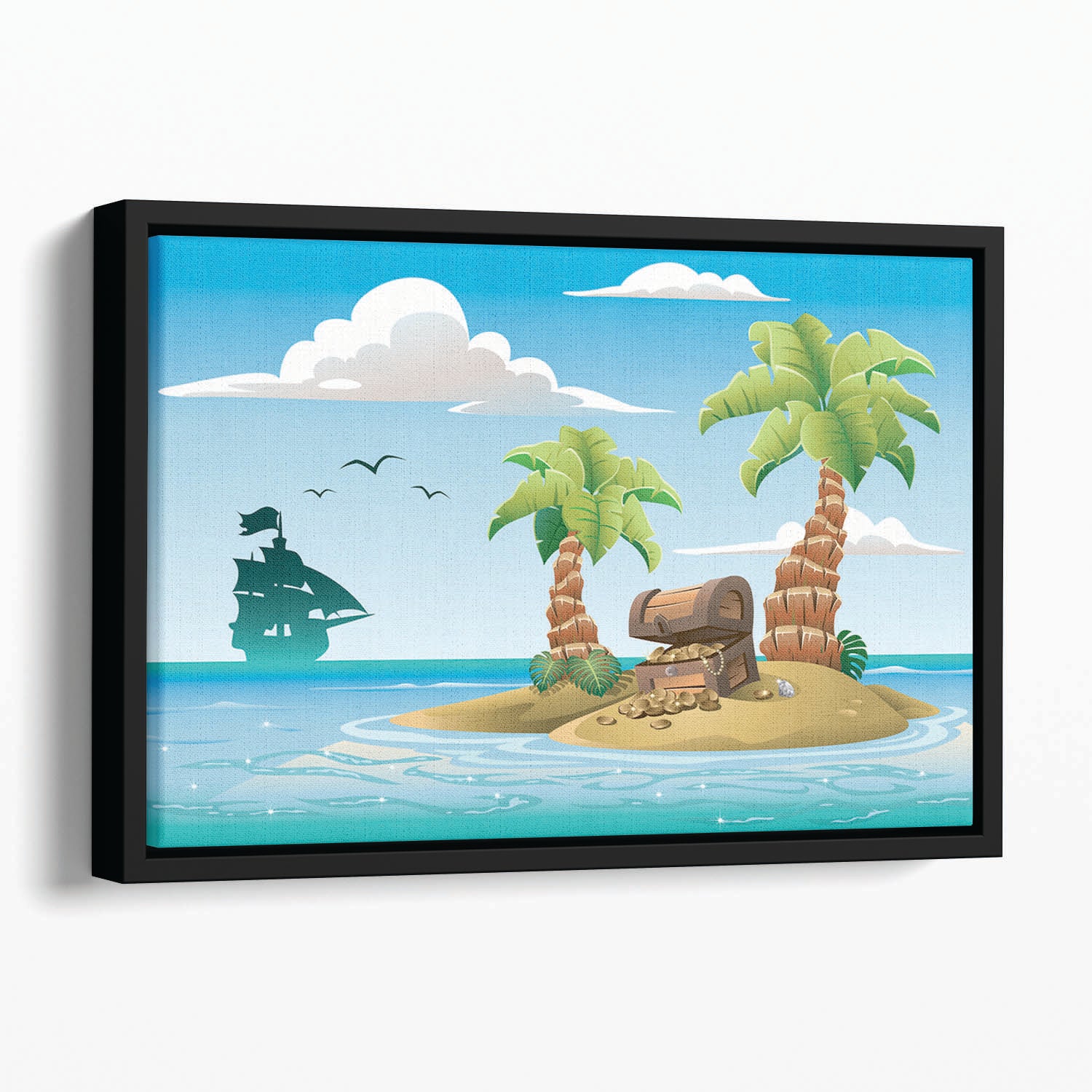 Treasure chest on the unhabited tropical island Floating Framed Canvas