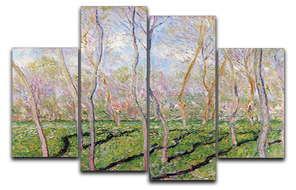 Trees in winter look at Bennecourt by Monet 4 Split Panel Canvas  - Canvas Art Rocks - 1