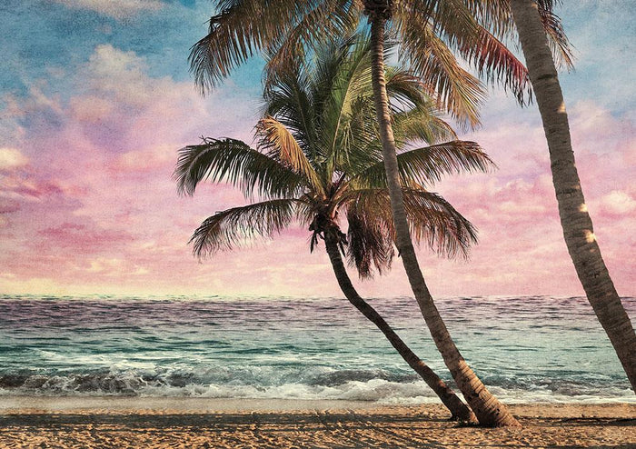 Tropical Beach At Sunset Wall Mural Wallpaper