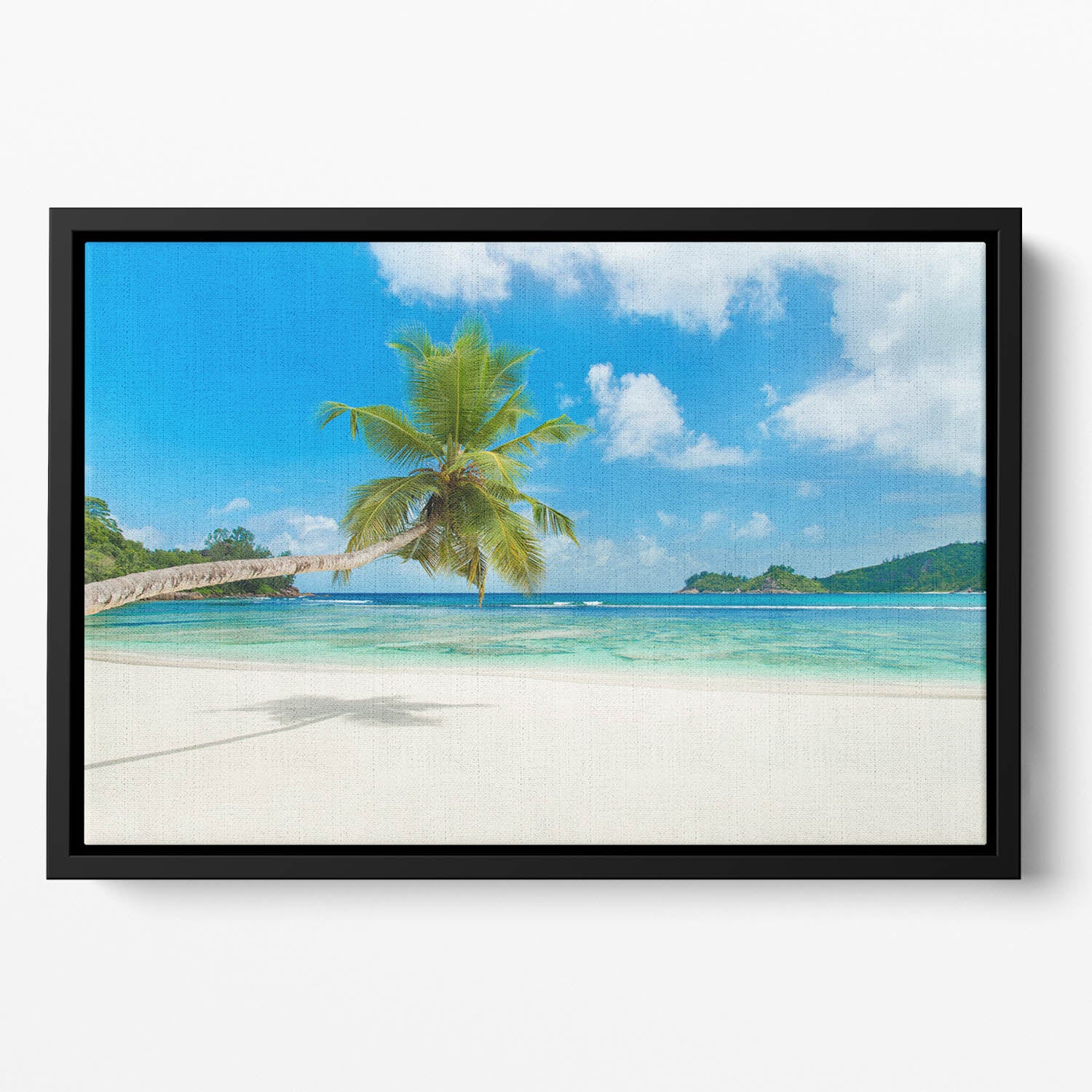 Tropical beach Baie Lazare Floating Framed Canvas