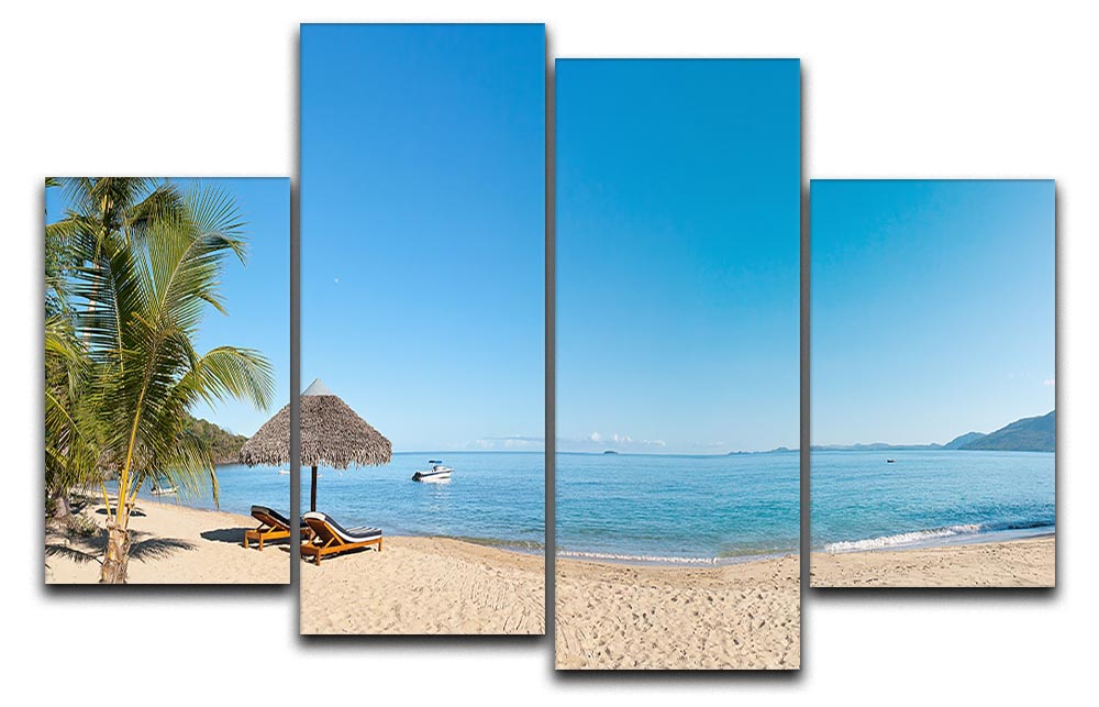Tropical beach panorama with deckchairs 4 Split Panel Canvas - Canvas Art Rocks - 1