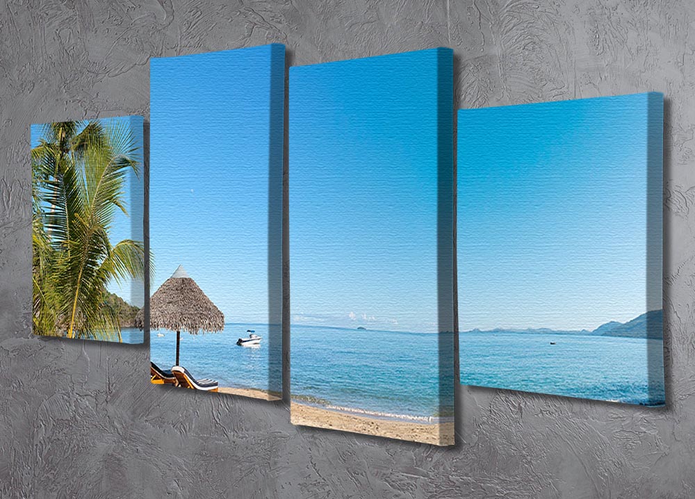 Tropical beach panorama with deckchairs 4 Split Panel Canvas - Canvas Art Rocks - 2