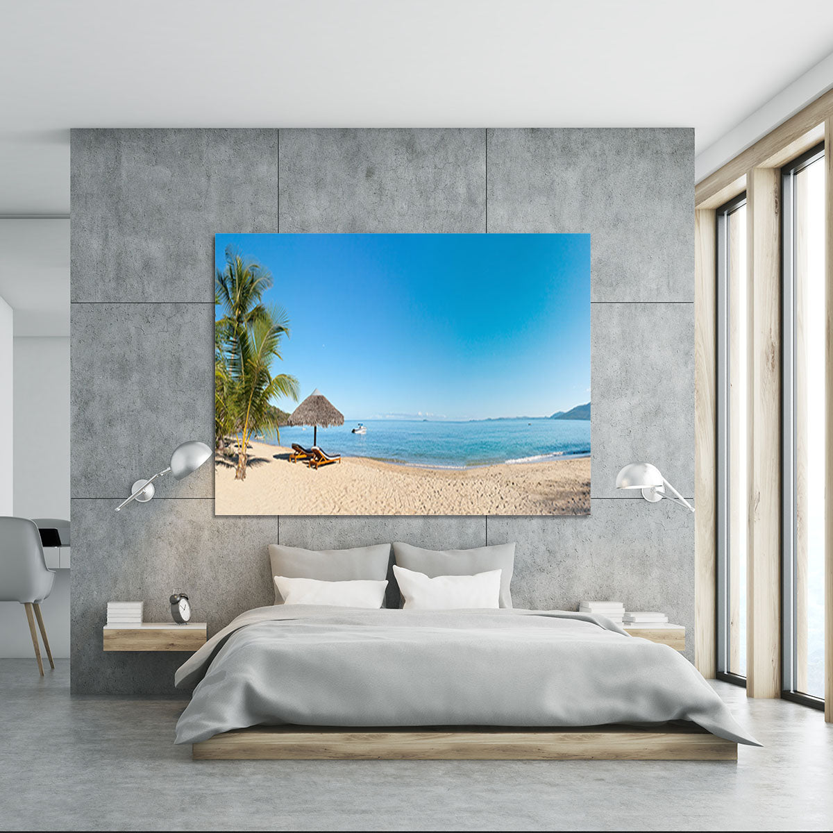 Tropical beach panorama with deckchairs Canvas Print or Poster - Canvas Art Rocks - 5