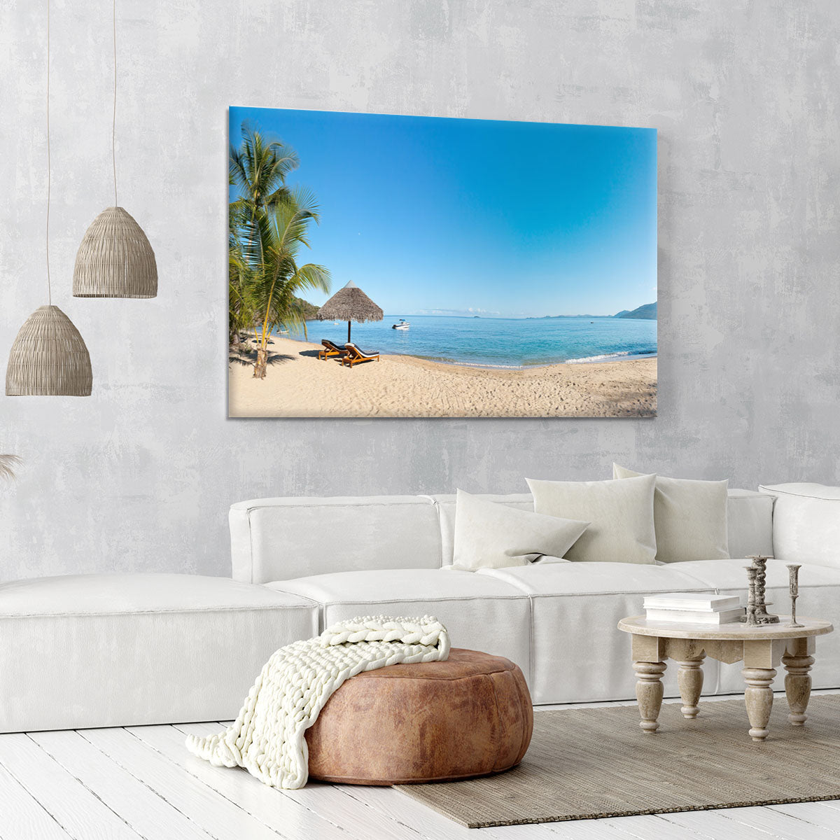 Tropical beach panorama with deckchairs Canvas Print or Poster - Canvas Art Rocks - 6